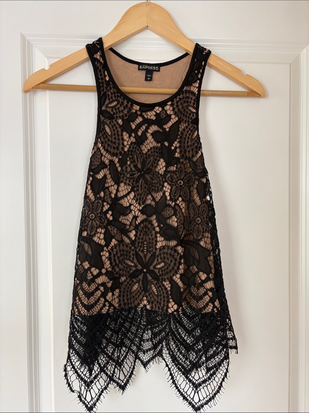 Express Black Lace Camisole with Nude Underlay